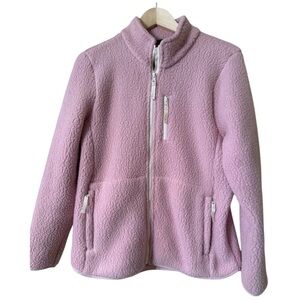 Talbots pink Sherpa zip front jacket size Large petite